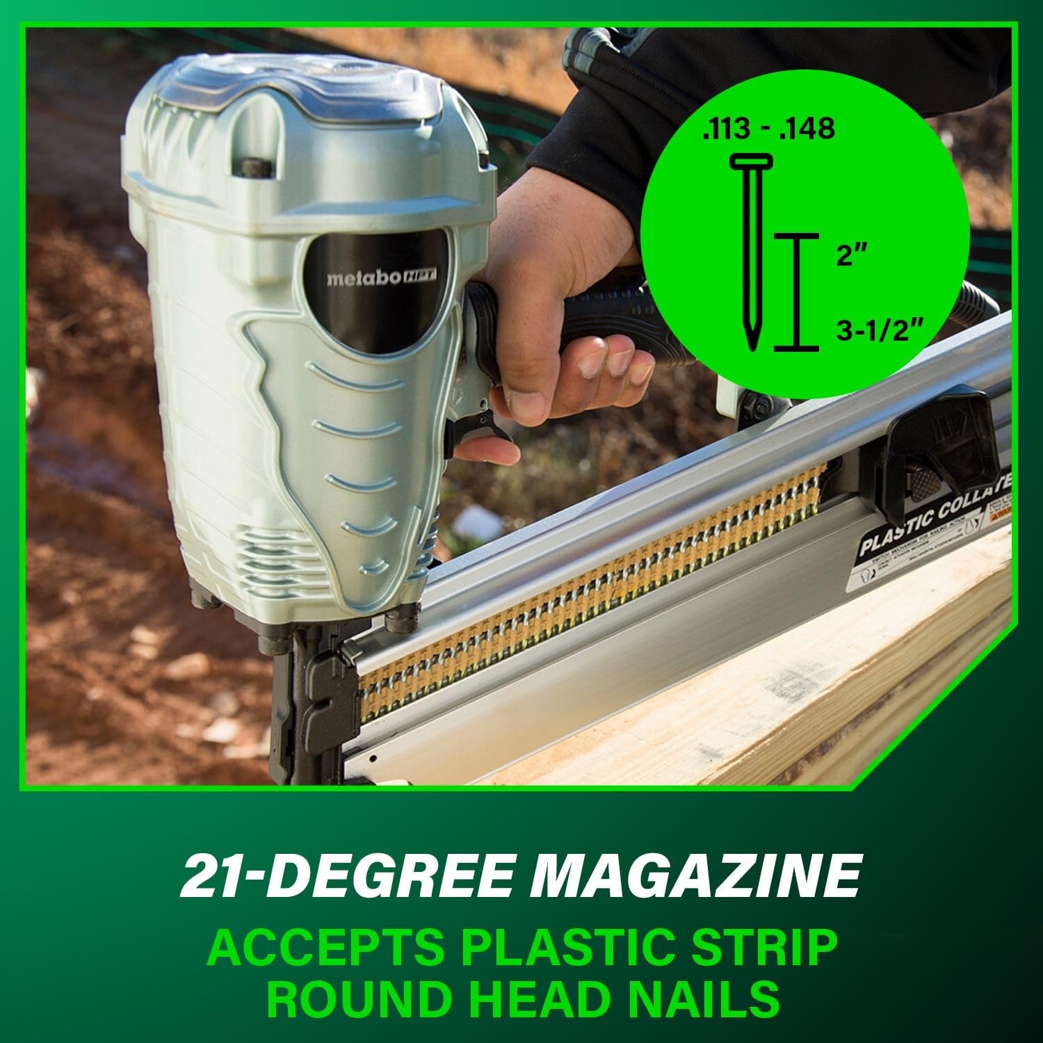 Framing Nailer, Pro-Preferred Power Nailer for Flooring, Roof Decking, and More, Lightweight 7.5 Lbs Framing Tool for 21° 2" to 3-1/2" Plastic Collated Nails, NR90AES1