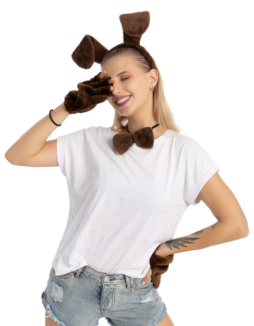 Load image into Gallery viewer, 5 Pcs Animal Dog Puppy Costume Accessories Set for Adult &amp; Kids, Halloween Party Dress-Up Accessories Set with Dog Puppy Ears Headband, Bowtie, Gloves and Tail Animal Costume Accessories

