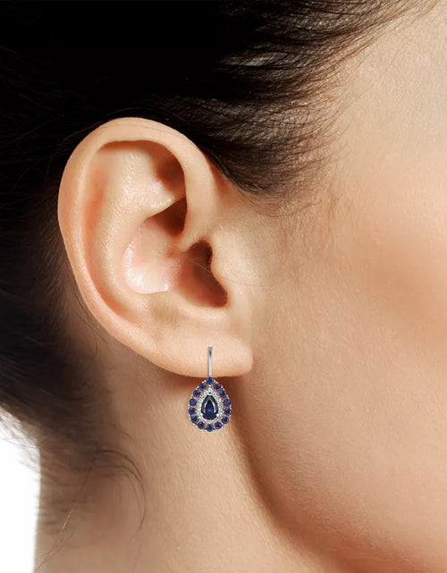 Load image into Gallery viewer, Sapphire (1-3/4 Ct. T.W.) &amp; Diamond (1/6 Ct. T.W.) Teardrop Leverback Drop Earrings in 14K Gold (Also in Emerald and Ruby)
