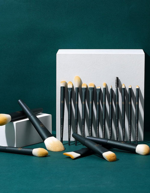 Load image into Gallery viewer, Makeup Brushes 18Pcs Professional Makeup Brush Travel Set with Eco Cylinder 2Cups Holder, Premium Synthetic Foundation Powder Concealer Blush Blending Eye Lip Brush Kit - Cruelty Free
