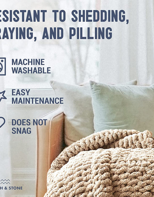 Load image into Gallery viewer, Chunky Knit Blanket Throw - 50&quot;X60&quot; 3.7 Lbs. - Soft Chenille Yarn Knitted Blanket - Machine Washable Crochet Blanket - Handmade Cable Knit Throw Blanket for Couch, Bed (Oat White)
