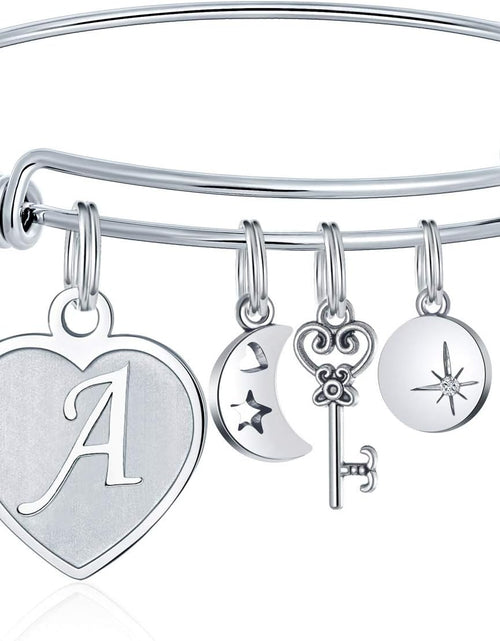Load image into Gallery viewer, Initial Charm Bracelets for Women Gifts - Engraved 26 Letters Initial Charms Bracelet Stainless Steel Bangle Bracelet Birthday Christmas Jewelry Gift for Women Teen Girls
