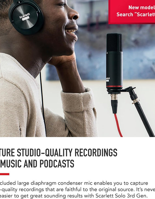 Load image into Gallery viewer, Scarlett Solo Studio 3Rd Gen USB Audio Interface Bundle for the Guitarist, Vocalist or Producer with Condenser Microphone and Headphones for Recording, Songwriting, Streaming and Podcasting
