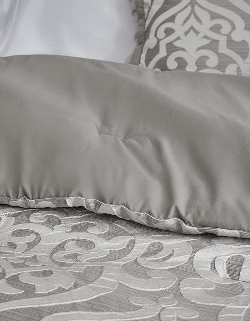 Load image into Gallery viewer, Tesla Cozy Comforter Set Jacquard Damask Medallion Design - All Season down Alternative Bedding, Shams, Bedskirt, Decorative Pillows, Queen, Silver 6 Piece
