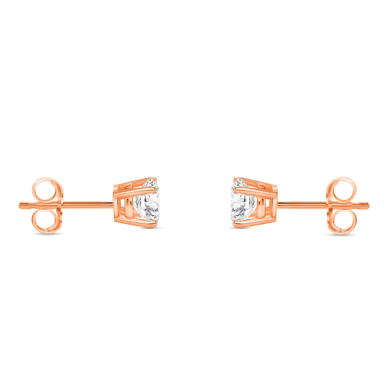 3/4 Ct round Lab Created Grown Diamond Earrings 14K Rose Gold F/VS Basket Push