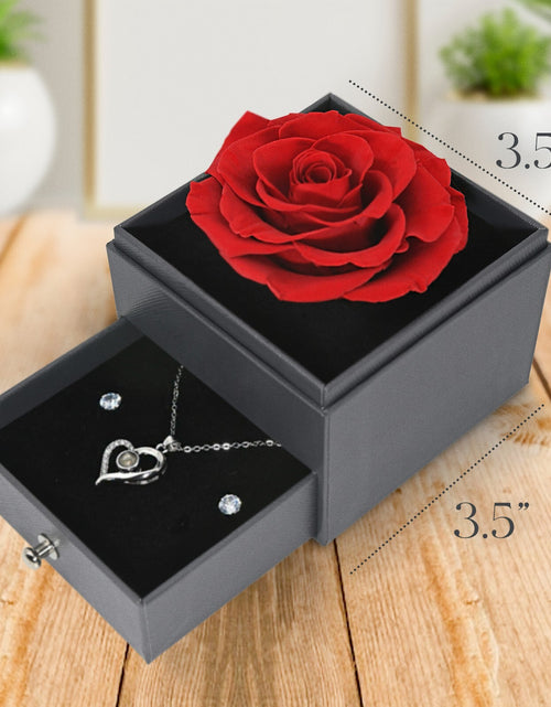 Load image into Gallery viewer, Glamour Boutique Preserved Rose in a Box with I Love You Necklace in 100 Languag
