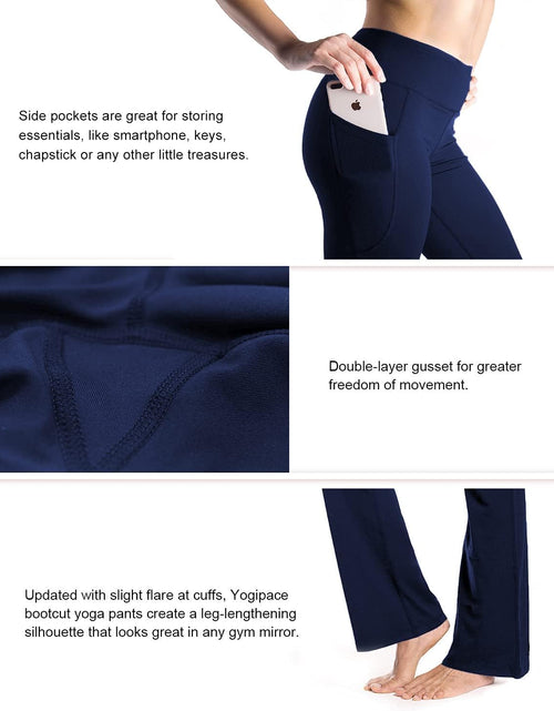 Load image into Gallery viewer, ,Side Pockets,Petite Women&#39;S Bootcut Yoga Pants Workout Pants with Side Pockets,29&quot;,Navy Blue,Size M
