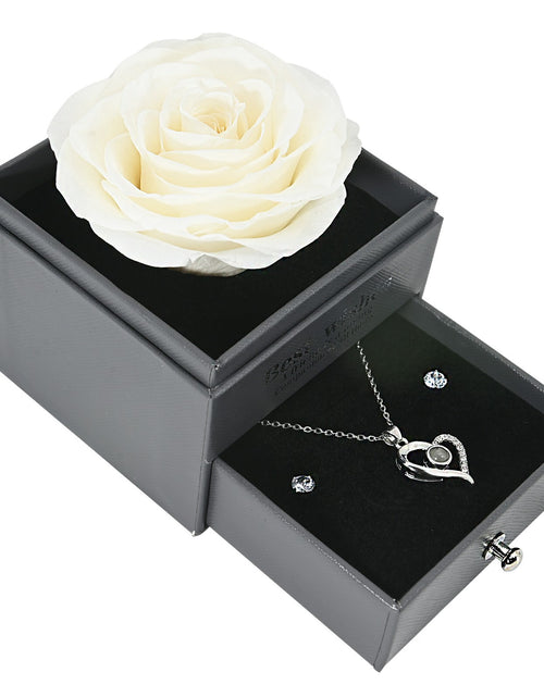 Load image into Gallery viewer, Glamour Boutique Preserved Rose in a Box with I Love You Necklace in 100 Languag
