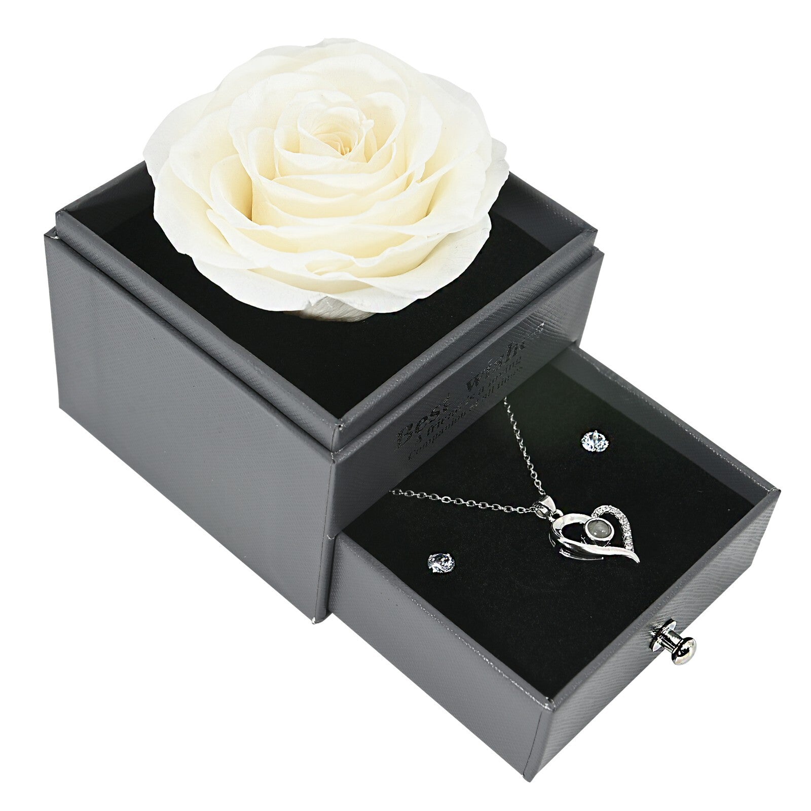 Glamour Boutique Preserved Rose in a Box with I Love You Necklace in 100 Languag