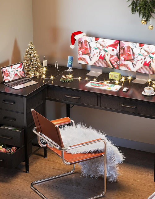 Load image into Gallery viewer, 50 Inch L Shaped Desk with Drawers, Computer Desk with Power Outlets, Home Office Desk with 6 Drawers, Reversible Corner Desk for Small Space, Study Work Table with Hook, Black
