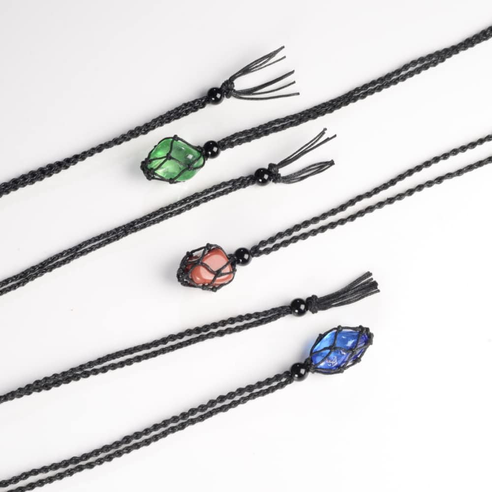 18 PCS Crystal Cage Necklace Holder Necklace Cord Empty Stone Holder Hand-Woven
