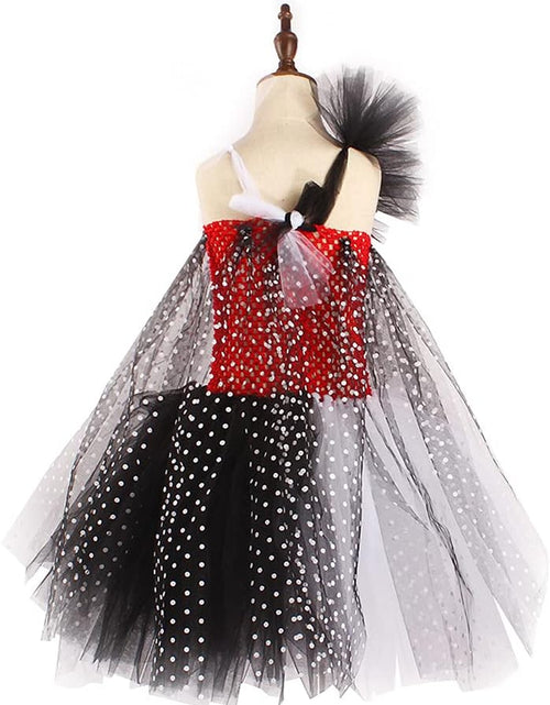 Load image into Gallery viewer, Toddler Dalmatian Costume Girls Dalmatian Cruella Deville Costume Kids Dress up Devilish Cosplay Halloween Dalmation Costume Cape Infant Tutu Skirt Black and White Wigs Baby Birthday Party Outfit 2-3T
