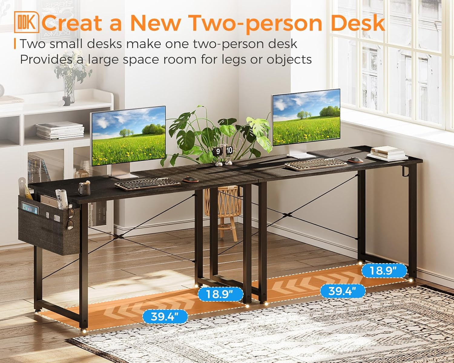 Computer Desk, 40 Inch Small Study Table, Office Desk with Storage, Work Table with Headphone Hook for Small Space Home Office, Black