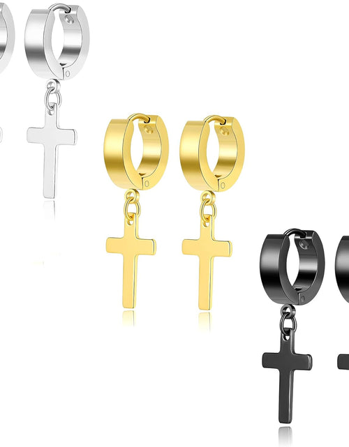Load image into Gallery viewer, Pendientes De Cruz De Acero Inoxidable Para Hombres Y Mujeres Pendientes De Aro
