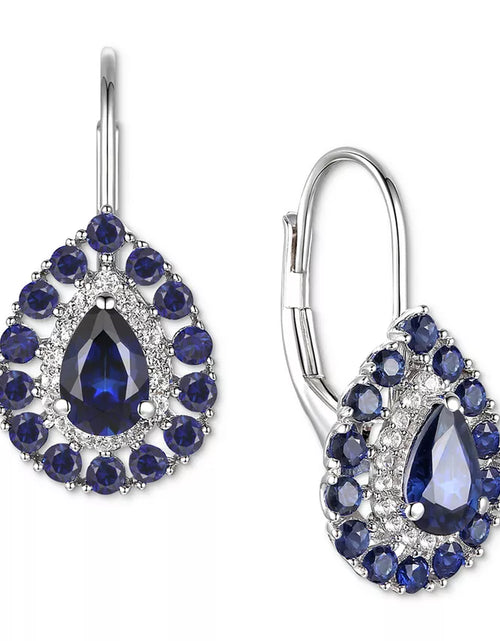 Load image into Gallery viewer, Sapphire (1-3/4 Ct. T.W.) &amp; Diamond (1/6 Ct. T.W.) Teardrop Leverback Drop Earrings in 14K Gold (Also in Emerald and Ruby)
