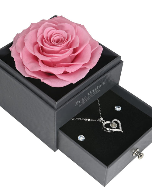 Load image into Gallery viewer, Glamour Boutique Preserved Rose in a Box with I Love You Necklace in 100 Languag

