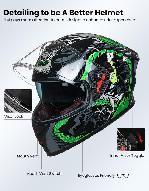 Load image into Gallery viewer, Motorcycle Helmet Full Face with Pinlock Compatible Clear&amp;Tinted Visors and Fins Street Bike Motocross Casco DOT Model Z501(Legend Green, X-Large)
