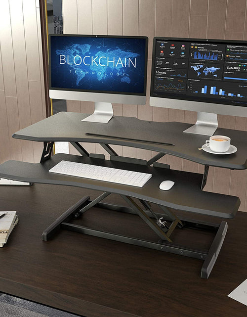 Load image into Gallery viewer, Standing Desk with Height Adjustable 42 Inches Standing Desk Converter Stand up Riser Tabletop Workstation Fits Dual Monitor Black
