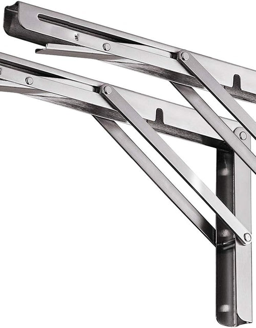 Load image into Gallery viewer, Folding Shelf Brackets 16 Inch, Max Load: 330Lb Heavy Duty Stainless Steel Collapsible Shelf Bracket for Table Work Bench, Space Saving DIY Bracket, Pack of 2
