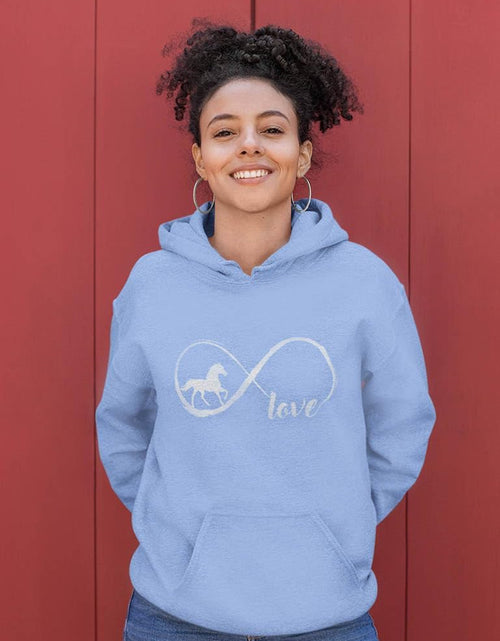 Load image into Gallery viewer, Infinity Love Horse Hoodie for Women and Teen Girls Equestrian Horseback Riding Gift Idea Sweatshirt with Horses
