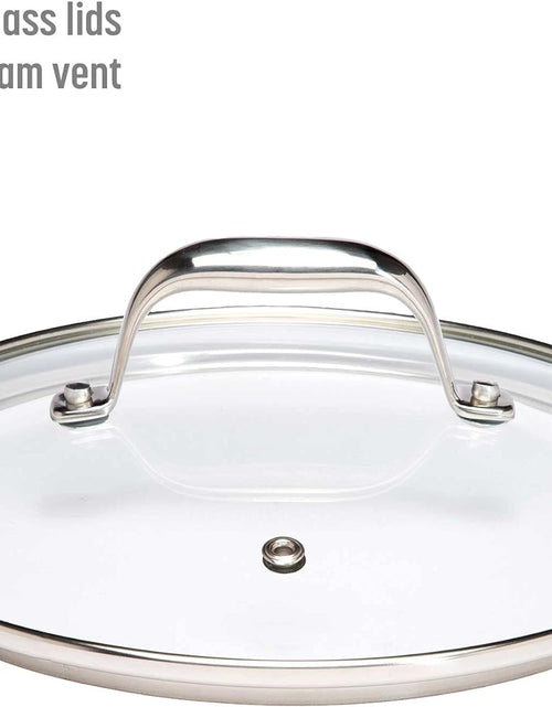 Load image into Gallery viewer, Ceramic Nonstick Pots and Pans Set, Titanium-Reinforced Premium Nonstick Coating, Dishwasher Safe Pots and Pans, Tempered Glass Steam Vented Lids, Stainless Steel Handles, 12-Piece, Mulitcolor

