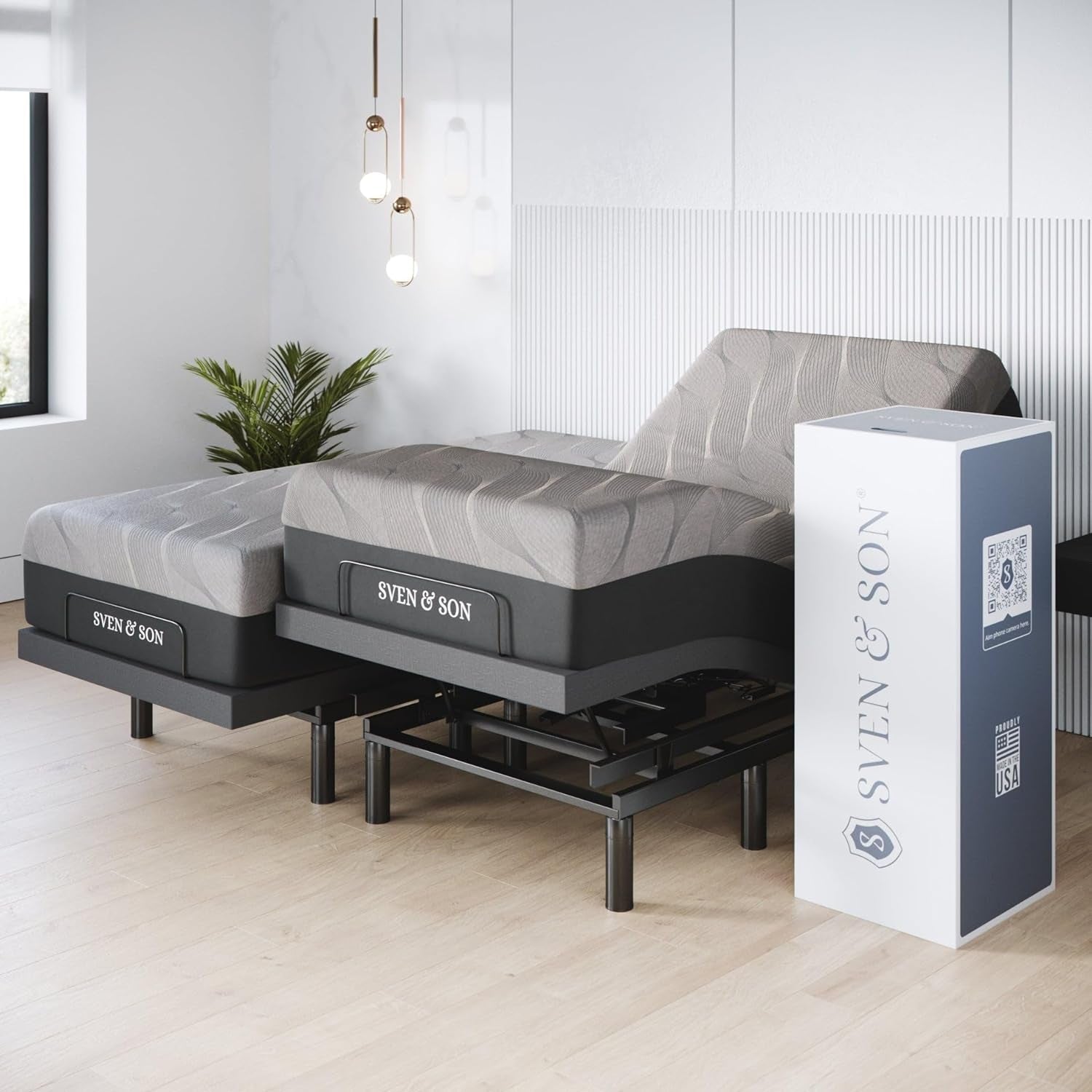 Harmony Adjustable Bed Base, Head and Foot Lift, Massage, Under-Bed Lights, USB, Gel Memory, Zero Gravity Smart Frame - Split King + 14 Inch Hybrid Spring Matt (Medium Soft)