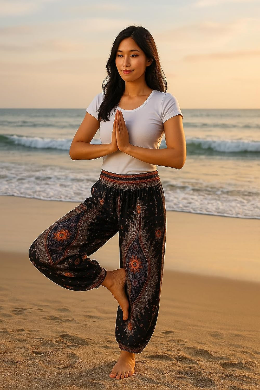 Women'S Smocked Waist Boho Flowy Yoga Harem Pants Hippie Clothes