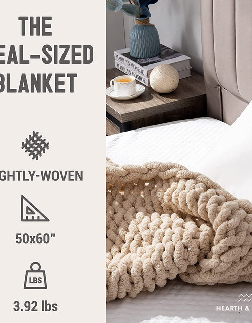 Load image into Gallery viewer, Chunky Knit Blanket Throw - 50&quot;X60&quot; 3.7 Lbs. - Soft Chenille Yarn Knitted Blanket - Machine Washable Crochet Blanket - Handmade Cable Knit Throw Blanket for Couch, Bed (Oat White)
