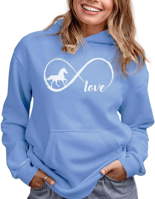Load image into Gallery viewer, Infinity Love Horse Hoodie for Women and Teen Girls Equestrian Horseback Riding Gift Idea Sweatshirt with Horses
