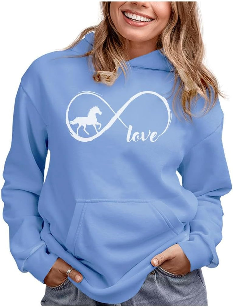 Infinity Love Horse Hoodie for Women and Teen Girls Equestrian Horseback Riding Gift Idea Sweatshirt with Horses