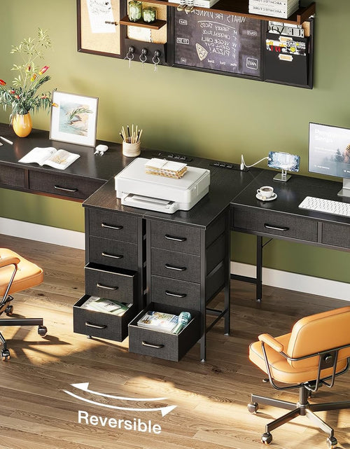 Load image into Gallery viewer, 50 Inch L Shaped Desk with Drawers, Computer Desk with Power Outlets, Home Office Desk with 6 Drawers, Reversible Corner Desk for Small Space, Study Work Table with Hook, Black

