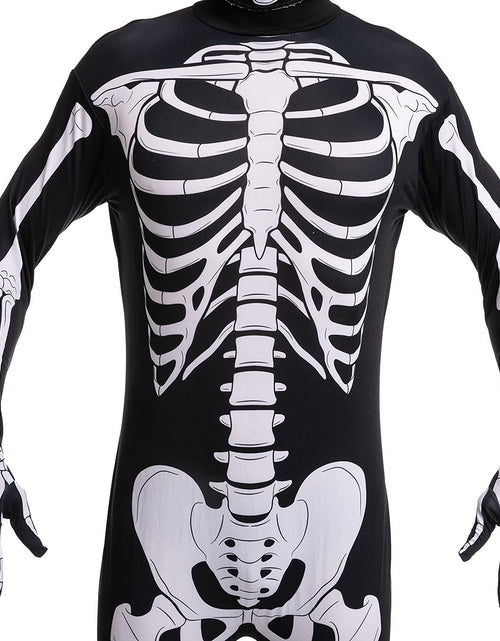 Load image into Gallery viewer, Skeleton Costume for Adults, Skeleton Bone Bodysuit Halloween Costumes for Men with Skeleton Hood Mask, Halloween Party Fancy Dress-Up
