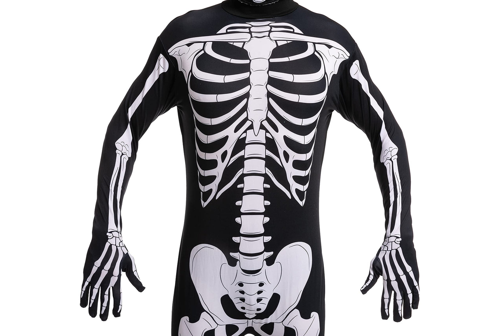 Skeleton Costume for Adults, Skeleton Bone Bodysuit Halloween Costumes for Men with Skeleton Hood Mask, Halloween Party Fancy Dress-Up