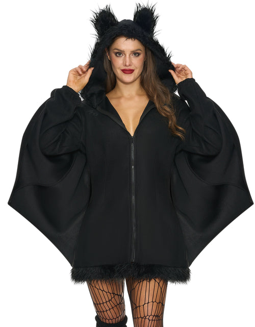 Load image into Gallery viewer, Womens Black Bat Zip Hoodie Halloween Costumes for Adults, Bat Halloween Costume Cosplay
