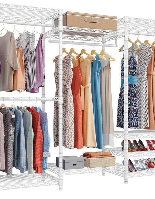Load image into Gallery viewer, V5 Portable Closet Wardrobe Heavy Duty Clothes Rack, Freestanding Clothing Racks with 4 Hang Rods &amp; 8 Shelves, Adjustable Custom Closet Racks, 68.9&quot; L X 15.7&quot; W X 76.4&quot; H, Max Load 800LBS, White
