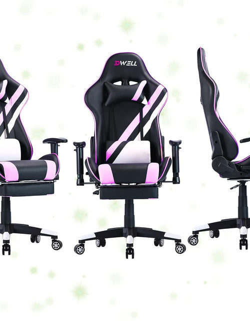 Load image into Gallery viewer, Pink Gaming Chair,Computer Chair,Gaming Chair with Footrest,Adjustable Gamer Chair with Headrest and Lumbar Support,Pu Leather Gaming Chair for Adults,Ergonomic Design
