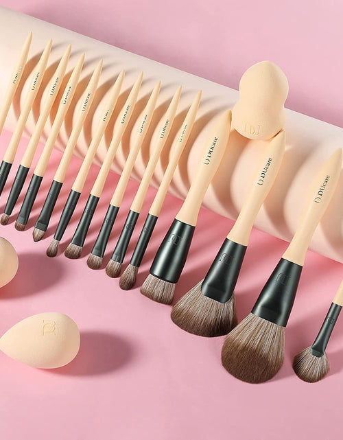 Load image into Gallery viewer, Makeup Brushes 14Pcs with 3Pcs Makeup Spong &amp; Cosmetic Bag - Lime Mojito Series Makeup Brush Set for Foundation Blending Face Powder Blush Concealers Eye Shadows
