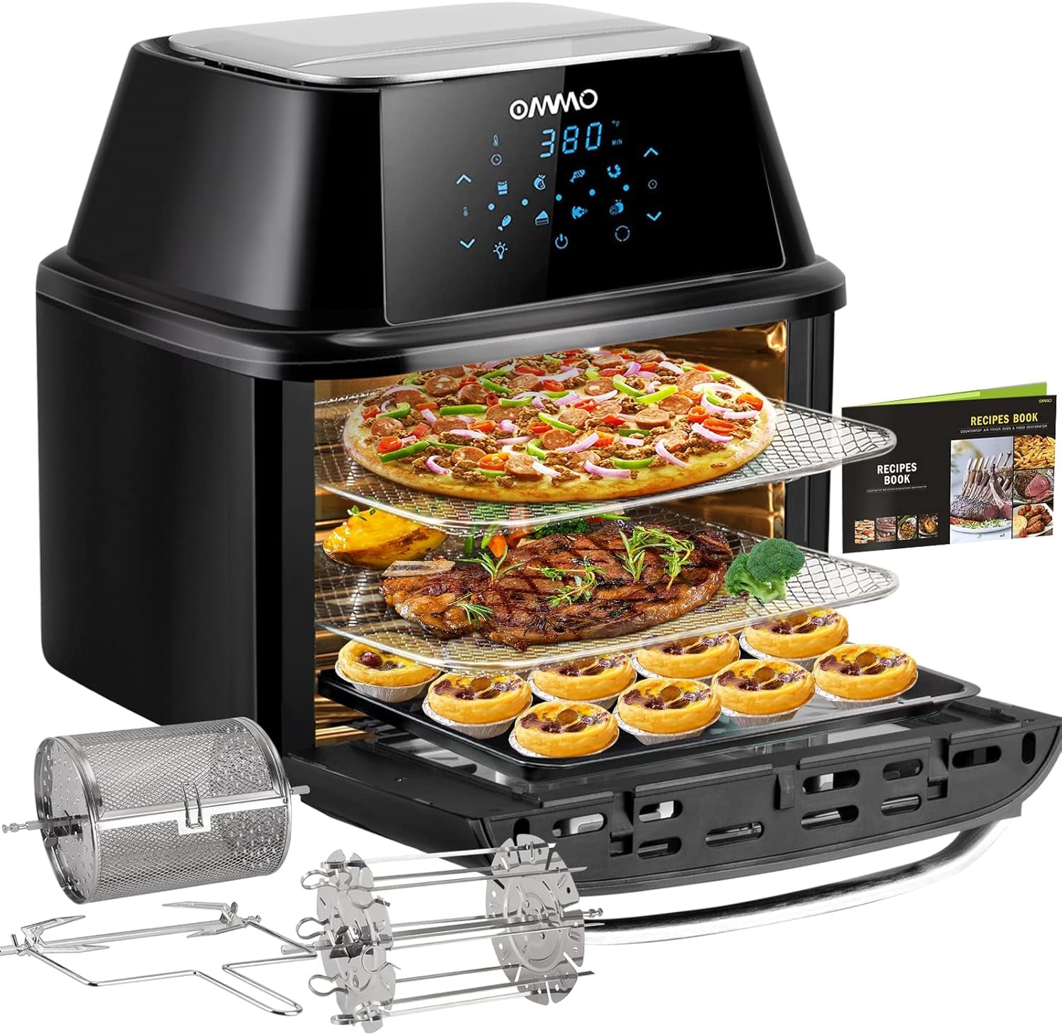 Air Fryer Oven 17-Quart,  1800W Countertop Air Fryer Toaster Oven Combo with Rotisserie & Dehydrator, Digital Controls, 8 Presets, Rich Accessories & Cookbook (40+ Recipes), ETL Certified