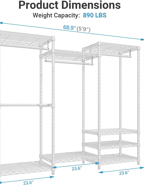 Load image into Gallery viewer, V5 Portable Closet Wardrobe Heavy Duty Clothes Rack, Freestanding Clothing Racks with 4 Hang Rods &amp; 8 Shelves, Adjustable Custom Closet Racks, 68.9&quot; L X 15.7&quot; W X 76.4&quot; H, Max Load 800LBS, White
