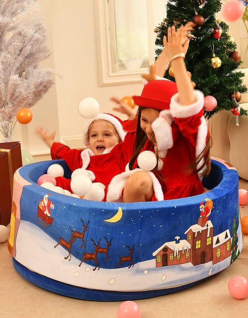 Load image into Gallery viewer, Airwitty Ball Pit with 2Pcs Covers- Fun Santa, Sleigh, Coming down Chimney &amp; Leaving Presents. Soft, Thick Foam, Machine Washable (Balls Not Included) , Anti-Wrinkle for Babies(Gray + Blue Christmas)
