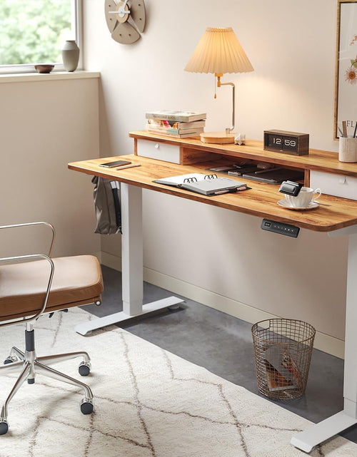 Load image into Gallery viewer, 40 X 24 Inch Height Adjustable Electric Standing Desk with Double Drawer, Computer Desk, Home Office Stand up Table with 4 Height-Adjustable Feets &amp; 2 Hooks, Light Rustic
