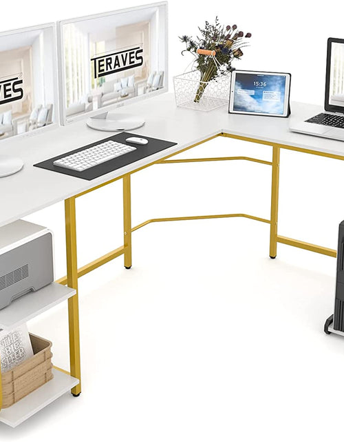 Load image into Gallery viewer, Reversible L Shaped Desk with Large Surface, 61 Inch Sturdy Corner Desk with Storage Shelves, Premium Office Computer Desk Workstation for Home Office Gaming
