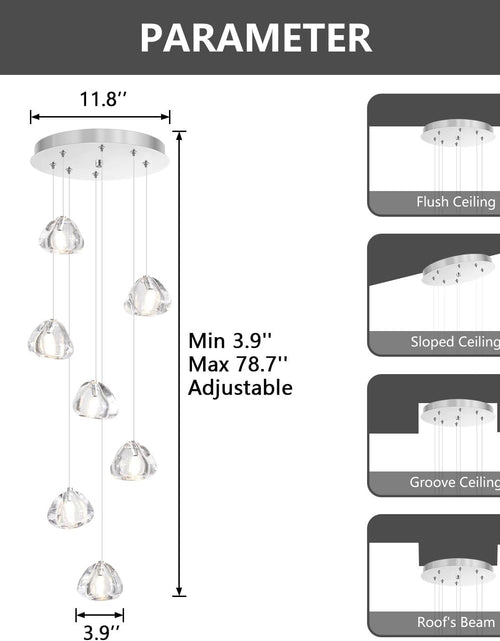 Load image into Gallery viewer, 7-Light Chandeliers for Dining Room LED Light Hanging Ceiling Pendant Light Fixtures for Kitchen Island Modern Crystal Flush Mount Ceiling Lighting for Bedroom Bulbs Included
