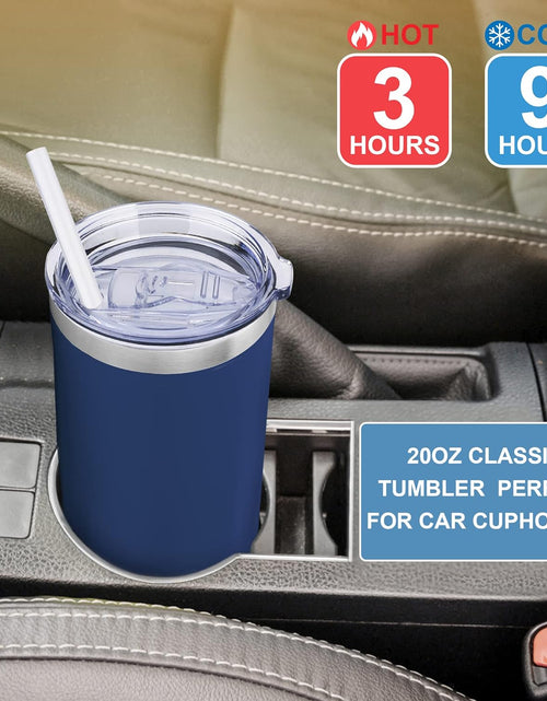 Load image into Gallery viewer, 20Oz Tumbler with Lid and Straw, Stainless Steel Vacuum Insulated Water Coffee Tumbler Cup, Double Wall Powder Coated Spill-Proof Travel Mug Thermal Cup for Home Outdoor (Navy Blue, 1 Pack)
