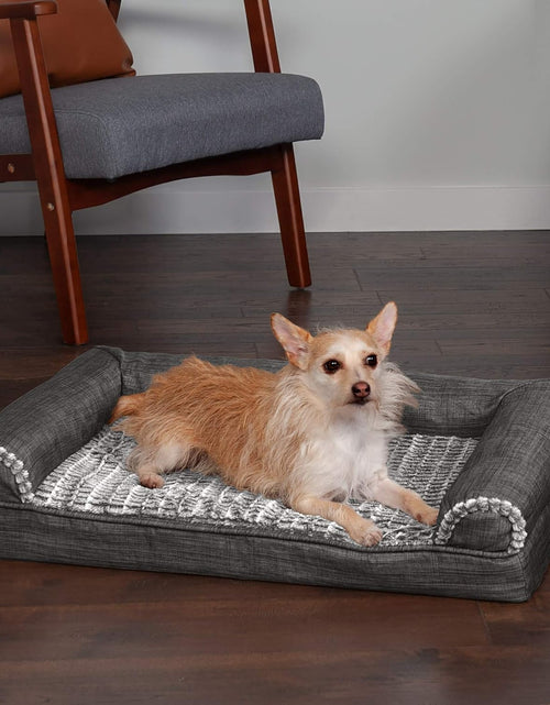 Load image into Gallery viewer, Orthopedic Dog Bed for Medium/Small Dogs W/ Removable Bolsters &amp; Washable Cover, for Dogs up to 35 Lbs - Luxe Faux Fur &amp; Performance Linen Sofa - Charcoal, Medium
