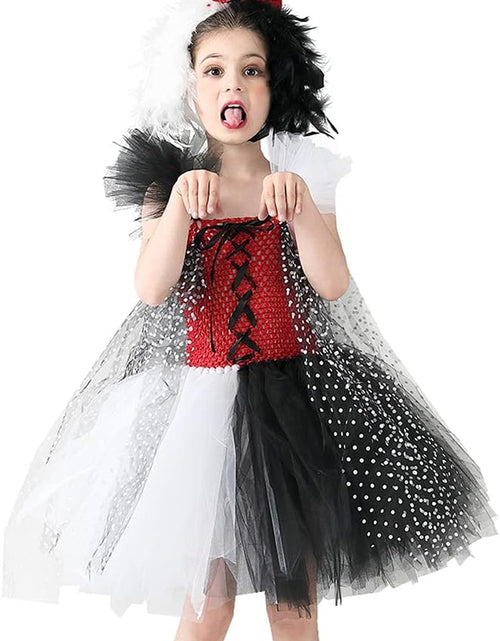 Load image into Gallery viewer, Toddler Dalmatian Costume Girls Dalmatian Cruella Deville Costume Kids Dress up Devilish Cosplay Halloween Dalmation Costume Cape Infant Tutu Skirt Black and White Wigs Baby Birthday Party Outfit 2-3T

