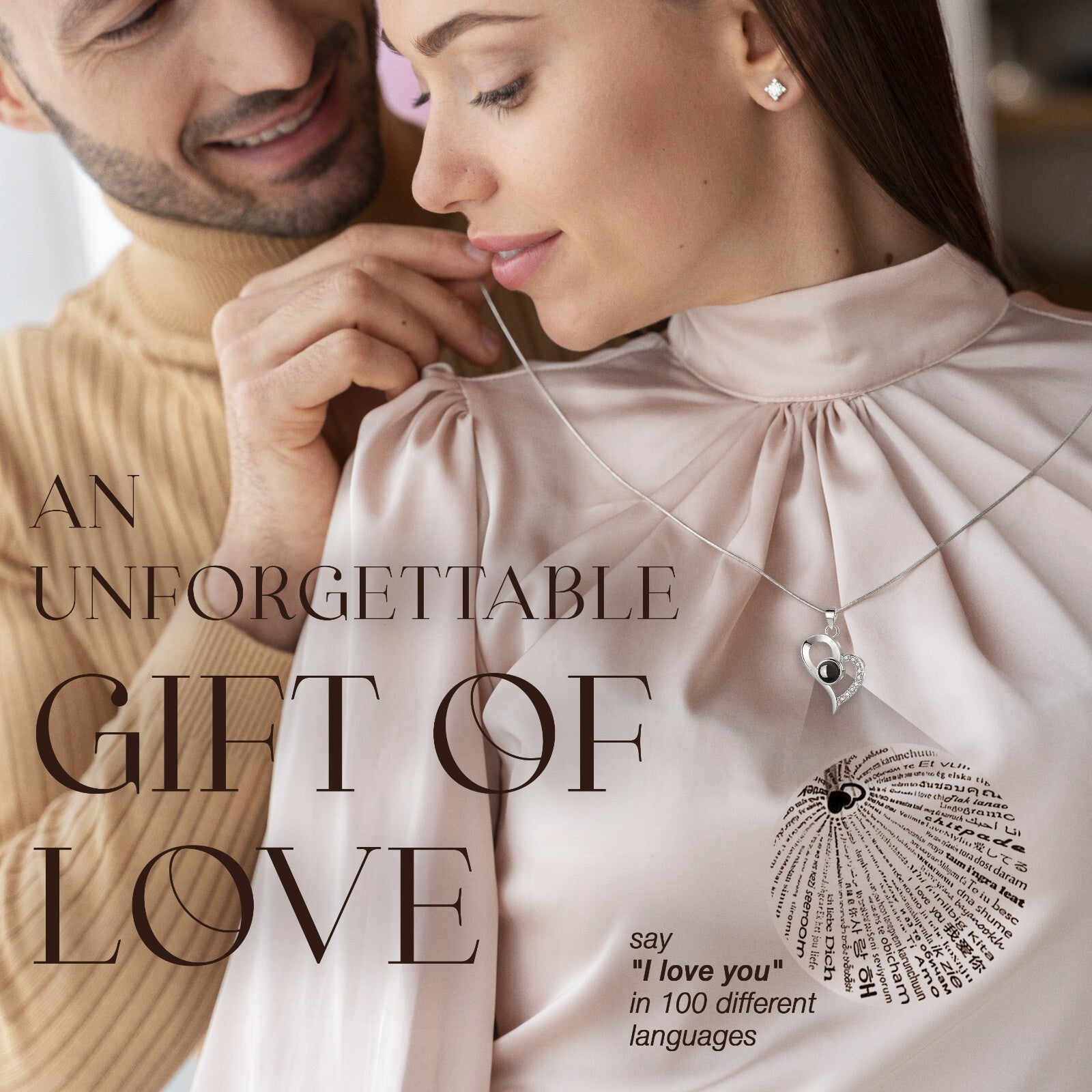 Glamour Boutique Preserved Rose in a Box with I Love You Necklace in 100 Languag