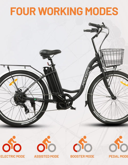 Load image into Gallery viewer, Citycruiser Electric Bike 26&quot; E Bike 350W Motor Bicycles Removable 36V 10AH Lithium Battery Commute Step-Through Ebike Moped for Adults with Basket Shimano 7 Speed Gears
