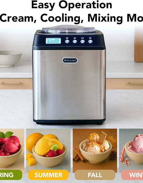 Load image into Gallery viewer, Ice Cream Maker Machine Automatic 2.1 Qt. Upright with Built-In Compressor, LCD Digital Display &amp; Timer, No Pre-Freezing, ICM-201SB, Stainless Steel
