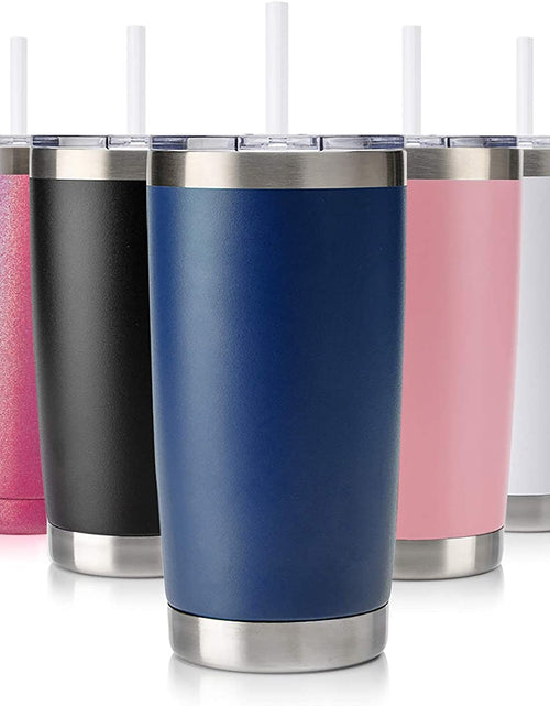 Load image into Gallery viewer, 20Oz Tumbler with Lid and Straw, Stainless Steel Vacuum Insulated Water Coffee Tumbler Cup, Double Wall Powder Coated Spill-Proof Travel Mug Thermal Cup for Home Outdoor (Navy Blue, 1 Pack)

